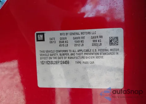 2014 Chevrolet Malibu 1Lt из США, поврежденный, VIN 1G11C5SL2EF124459